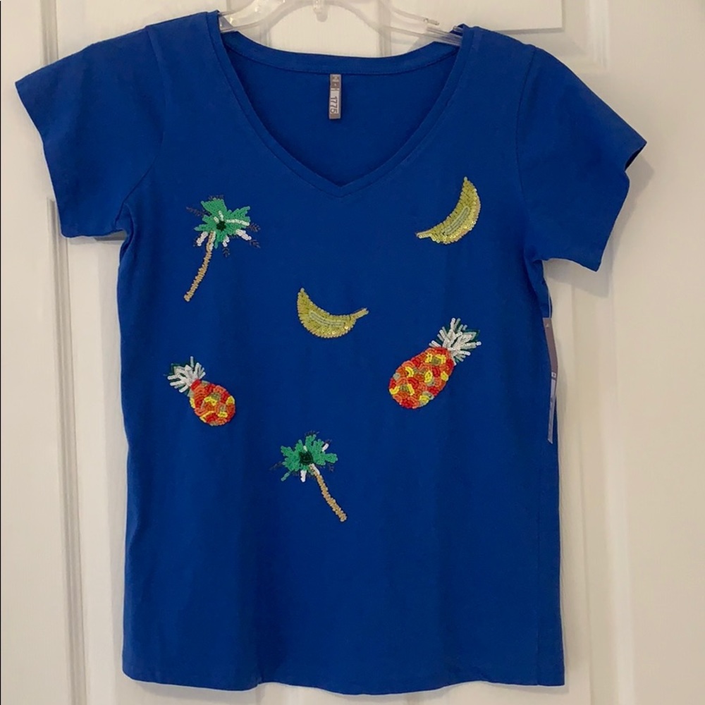 Summer T-shirt with sequin fruits